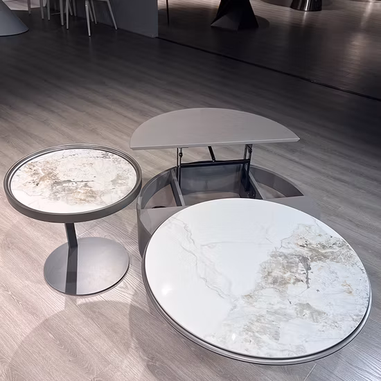 Nuevo Diseño de lujo ligero, mesa de centro redonda de diseño moderno, muebles de sala de estar combinados con caja