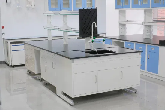 Unidad de gabinete de metal/madera para laboratorios Bancos de laboratorio con estructura de acero para laboratorios de alimentos y bebidas